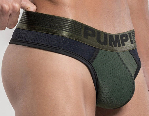 PUMP! Low - rise Thongs Military Green Mesh Thong 170051