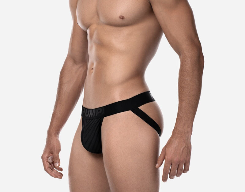 PUMP! Whisper Jock With Light Sheer Stripes in Matt Black Jockstrap 150823