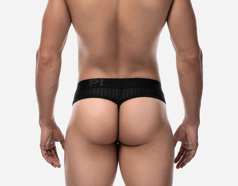 PUMP! Whisper Thongs With Light Sheer Stripes in Matt Black Thong 170165
