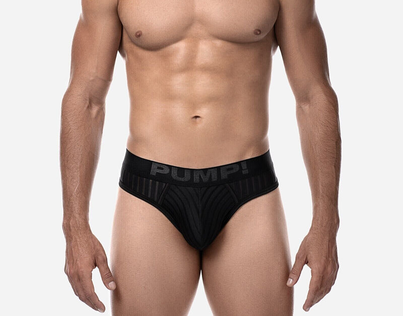 PUMP! Whisper Thongs With Light Sheer Stripes in Matt Black Thong 170163