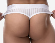 PUMP! Whisper Thongs With Light Sheer Stripes in Matt White Thong 170172
