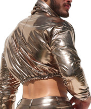 RUFSKIN Cropped Top Long Sleeve Turtle Neck Pule Over Woven Spandex Oro Bronze