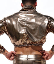 RUFSKIN Cropped Top Long Sleeve Turtle Neck Pule Over Woven Spandex Oro Bronze 46