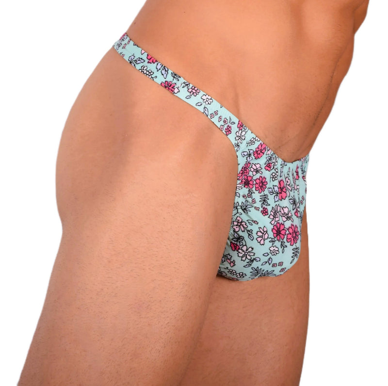 S SMU Sensual Floral Explosion Turquoise Thong 33681 MX153