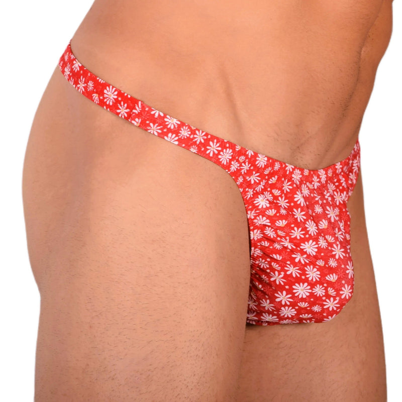 S SMU Sensual Floral Red White Thong 33695 MX153