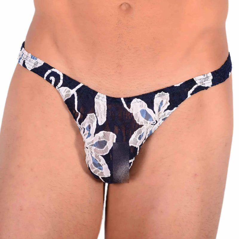 S SMU Sensual Thong White/Dark Blue Floral 33587 MX135