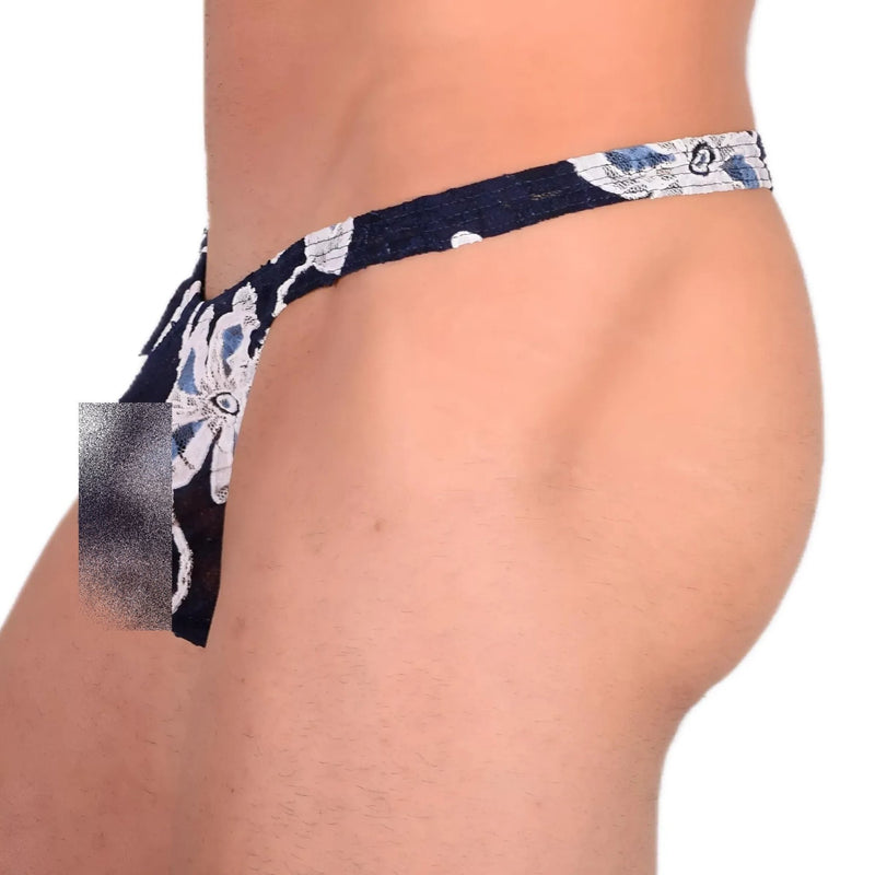 S SMU Sensual Thong White/Dark Blue Floral 33587 MX133