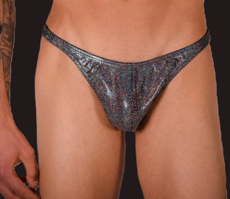 S/M SMU Mens Silky Thong Silver Flash 33426 MX11