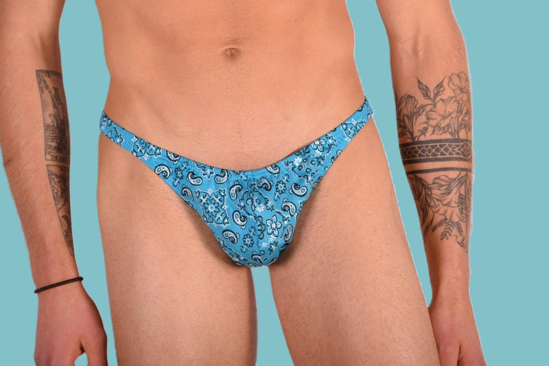 S/M SMU Mens Underwear Thong Hot Aqua Print 33359 MX111