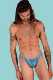 S/M SMU Mens Underwear Thong Hot Aqua Print 33359 MX112