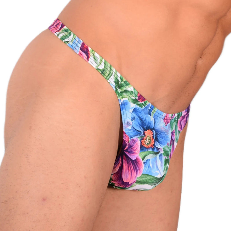 S/M SMU Sensual Tropical Flowers Thong 33563 MX135