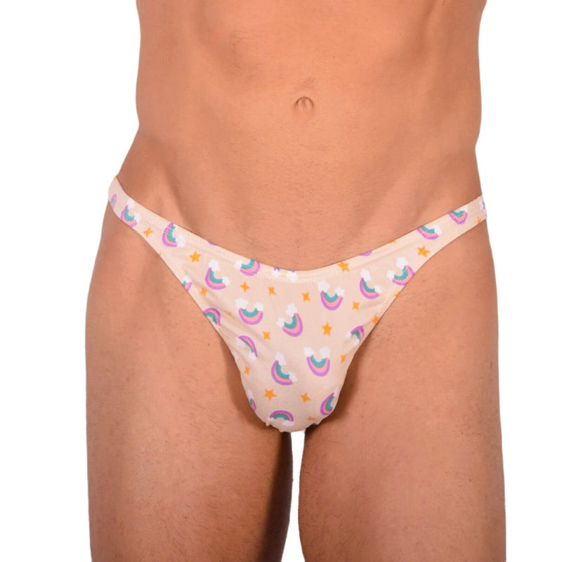 S/M SMU Tanning Walking around sheer Beige Rainbow Thong MX19 340021