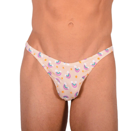 S/M SMU Tanning Walking around sheer Beige Rainbow Thong MX19 340021