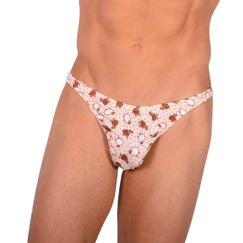 S/M SMU Tanning Walking around sheer Beige Sheeps Thong MX19 340031