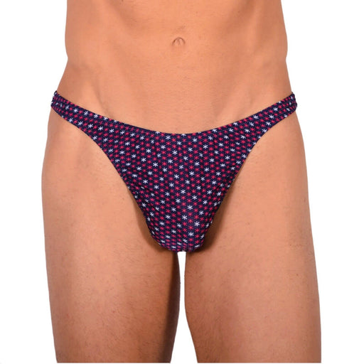 S/M SMU Tanning Walking around sheer Blue Red Stars Thong MX19 339851