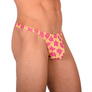 S/M SMU Tanning Walking around sheer Floral Yellow Thong MX19 340003