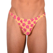S/M SMU Tanning Walking around sheer Floral Yellow Thong MX19 340001