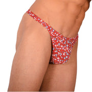 S/M SMU Tanning Walking around sheer Red Floral Thong MX19 339885