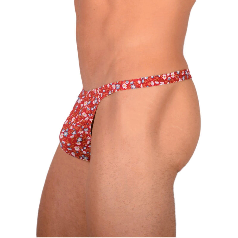 S/M SMU Tanning Walking around sheer Red Floral Thong MX19 339882