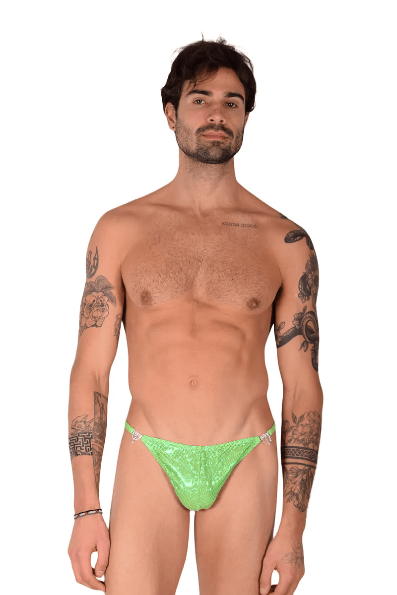 S/M SMU Thong Rhinestones FLASHY GREEN 30''32'' Waist MX10 1005662