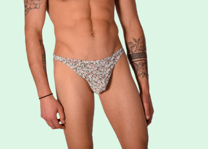 S/M SMU Underwear Thong Olive flowers 33335 MX111