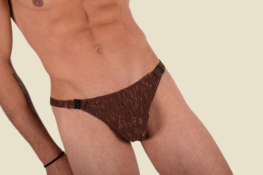 Small SMU Mens Underwear Detachable Sheer Brown Thong 33356 MX111