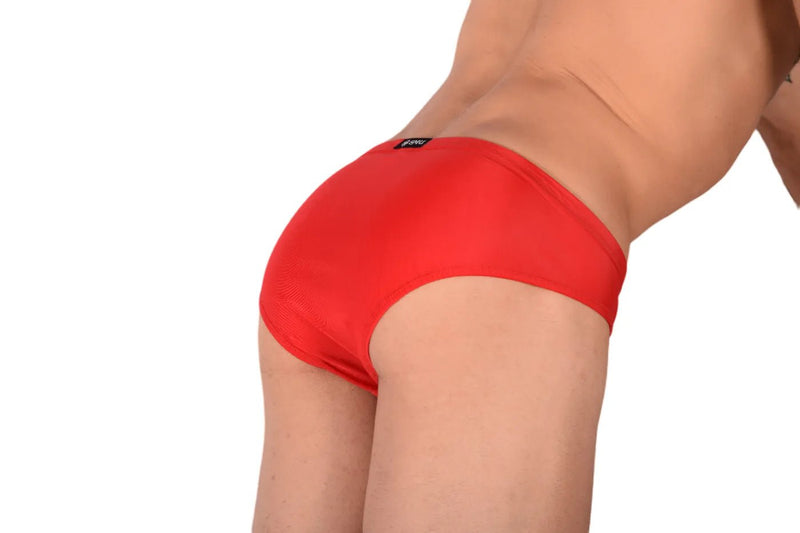 SMALL SMU Rave Peekaboo Removable Black Leather Pouch Brief Red H63