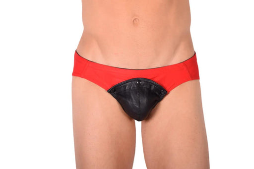 SMALL SMU Rave Peekaboo Removable Black Leather Pouch Brief Red H61