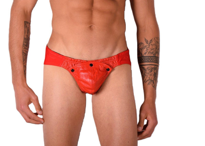 SMALL SMU Rave Peekaboo Removable Leather Pouch Brief Red H61