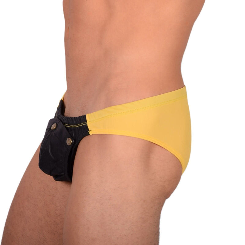 SMU Briefs Rave PeekaBoo Removable Leather Pouch Brief Yellow H3A7