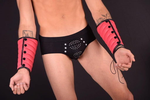 SMU Forearm Pairs Gauntlet Leather Handmade Aviator Laced Guard Wallet Red S/M2