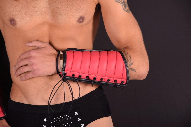 SMU Forearm Pairs Gauntlet Leather Handmade Aviator Laced Guard Wallet Red S/M4