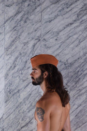 SMU Handmade Quality Leather Skin Garrison Hat Kepi in Tan Brown SMU16