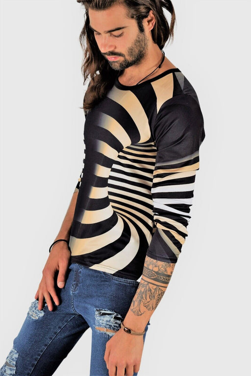 SMU Limited Long Sleeves Shirt 3D Effect Black-Gold 32440 B