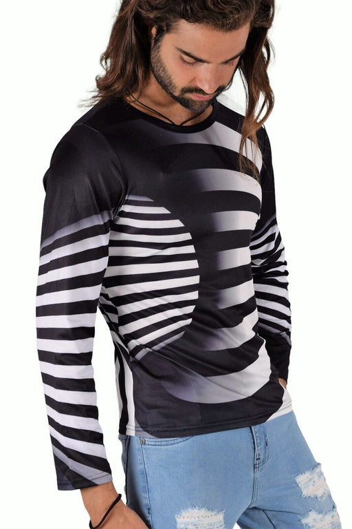 SMU Limited Long Sleeves Shirt 3D Effect Black - White 32443 B1