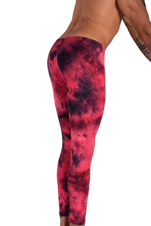 SMU Mens Legging Tight Fit Red Artistic Printed S/M 12563 MX82