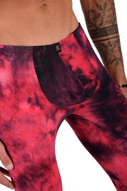 SMU Mens Legging Tight Fit Red Artistic Printed S/M 12563 MX83