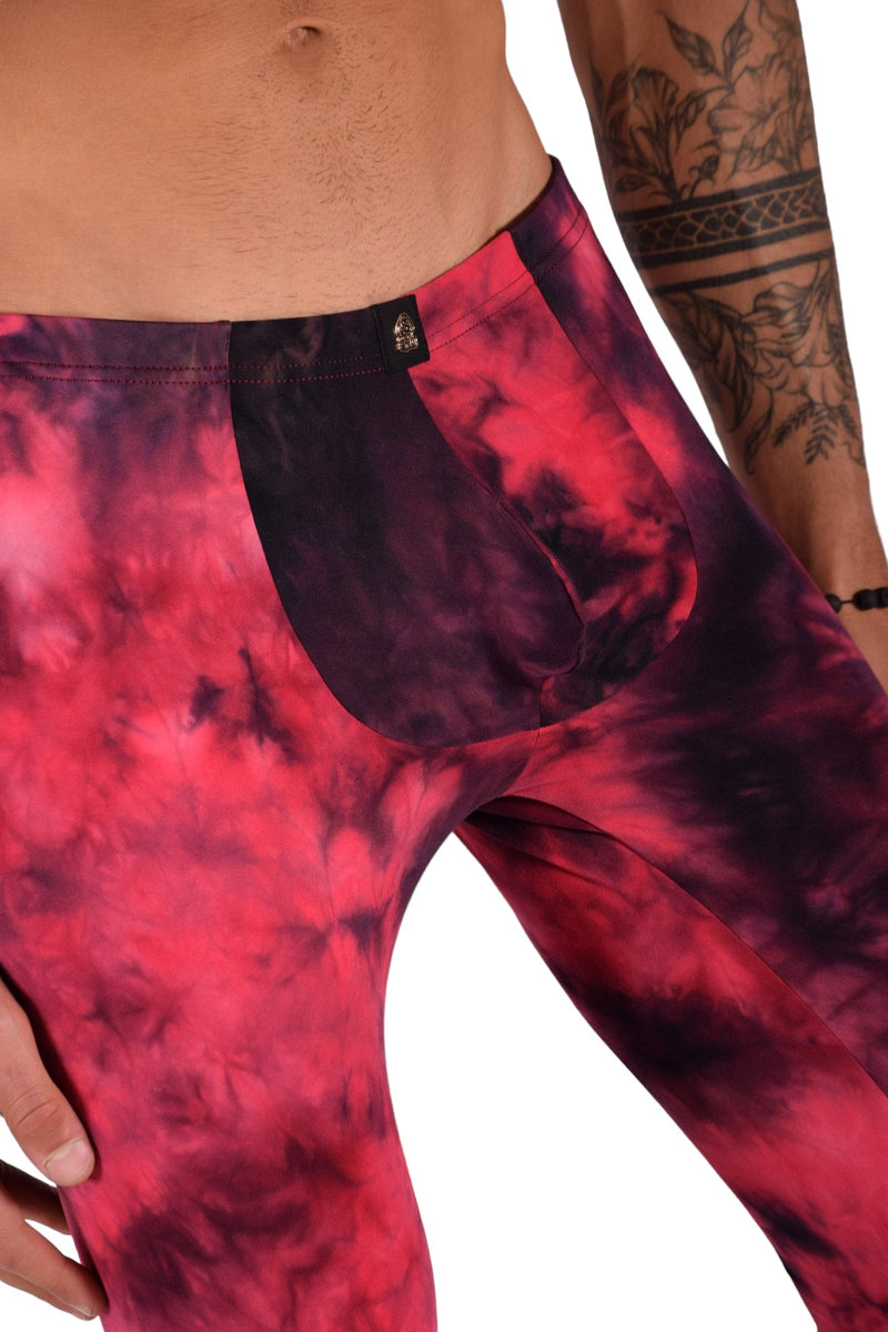 SMU Mens Legging Tight Fit Red Artistic Printed S/M 12563 MX83