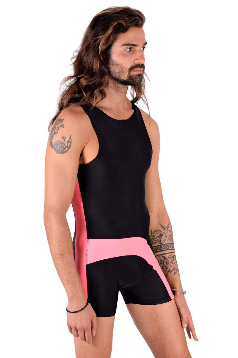 SMU Singlet Bodysuit Fashion Short Black Pink 2C5