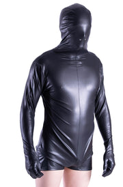 SMU Singlet Fashion Wet - Looked Bodysuit Hooded Shiny Black 23252 102