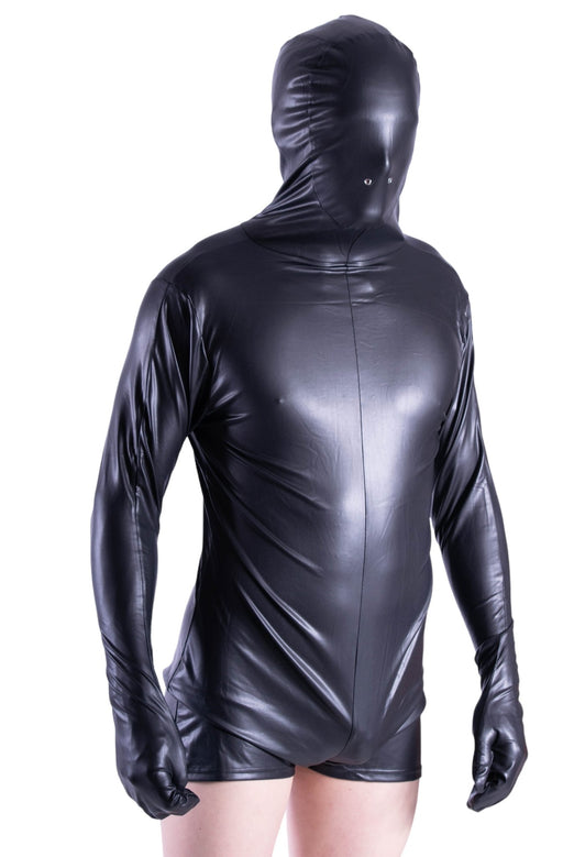 SMU Singlet Fashion Wet - Looked Bodysuit Hooded Shiny Black 23252 102