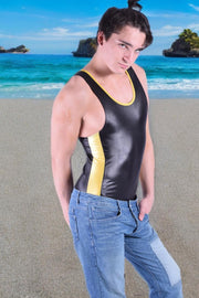 SMU Swimwear WETLOOK Singlet Swimsuit Black/Yellow 101 MX215