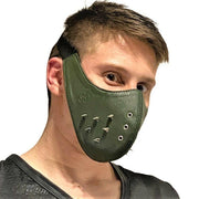 SMU Unisex Canadian Leather Studded Punk Mask in Army Green O/S 1051 31