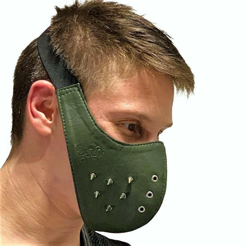 SMU Unisex Canadian Leather Studded Punk Mask in Army Green O/S 1051 39