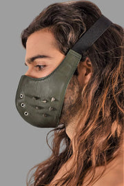 SMU Unisex Canadian Leather Studded Punk Mask in Army Green O/S 1051 38