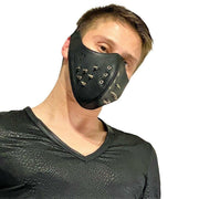 SMU Unisex Canadian Leather Studded Punk Mask in Black O/S 1051 44