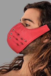 SMU Unisex Canadian Leather Studded Punk Mask in Red O/S 1051 37
