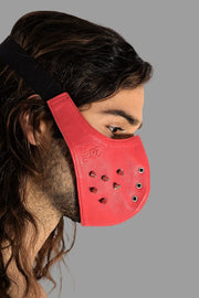 SMU Unisex Canadian Leather Studded Punk Mask in Red O/S 1051 35