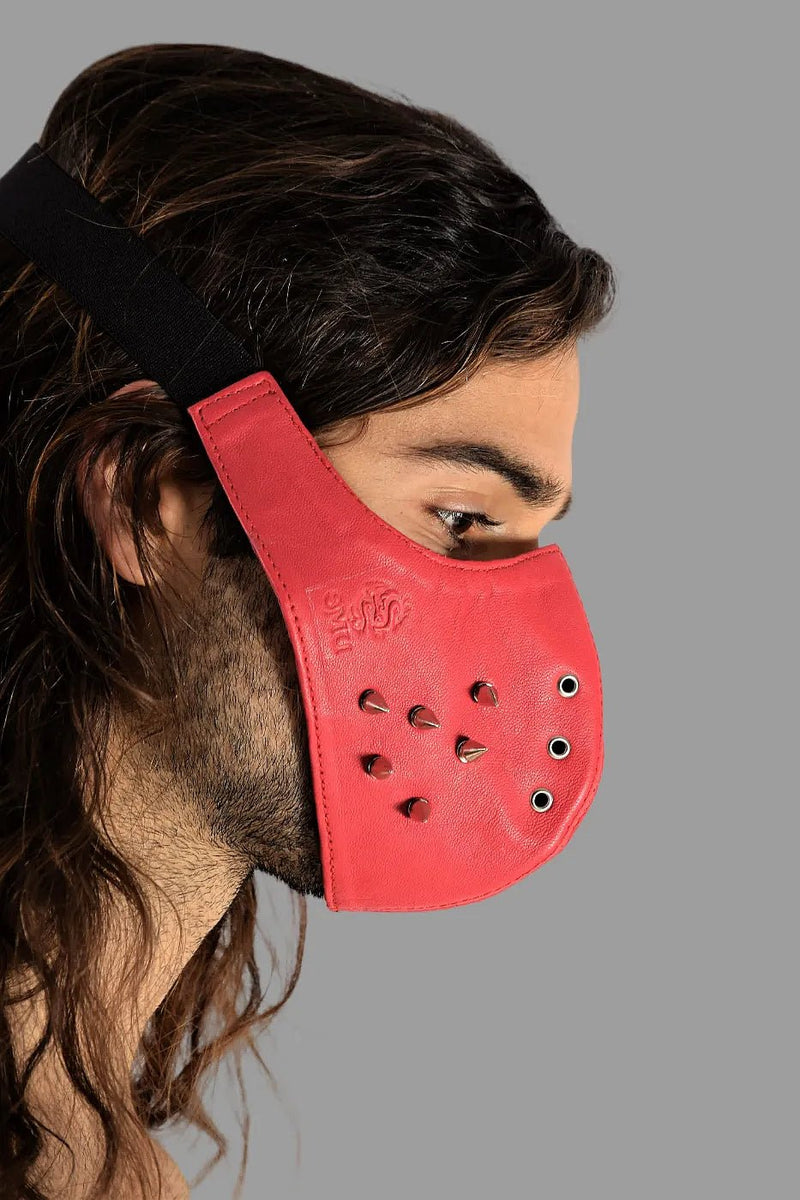 SMU Unisex Canadian Leather Studded Punk Mask in Red O/S 1051 35