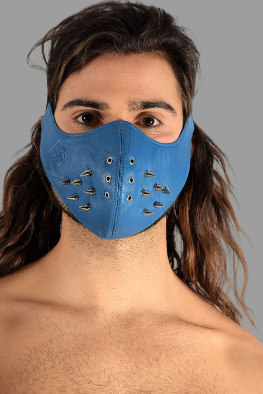 SMU Unisex Canadian Leather Studded Punk Mask in Royal O/S 1051 41